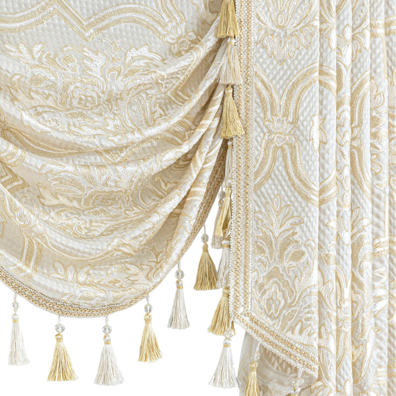 Cantonnière élégante à feston avec pampilles, cantonnière en jacquard blanc, habillage de fenêtre 59 po 1 panneau