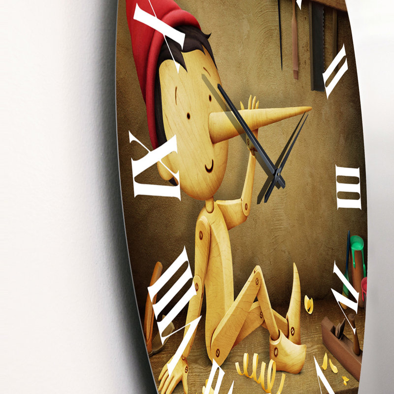 Pinocchio with Long Nose and Red Hat - Children's Art Wall Clock, Medium