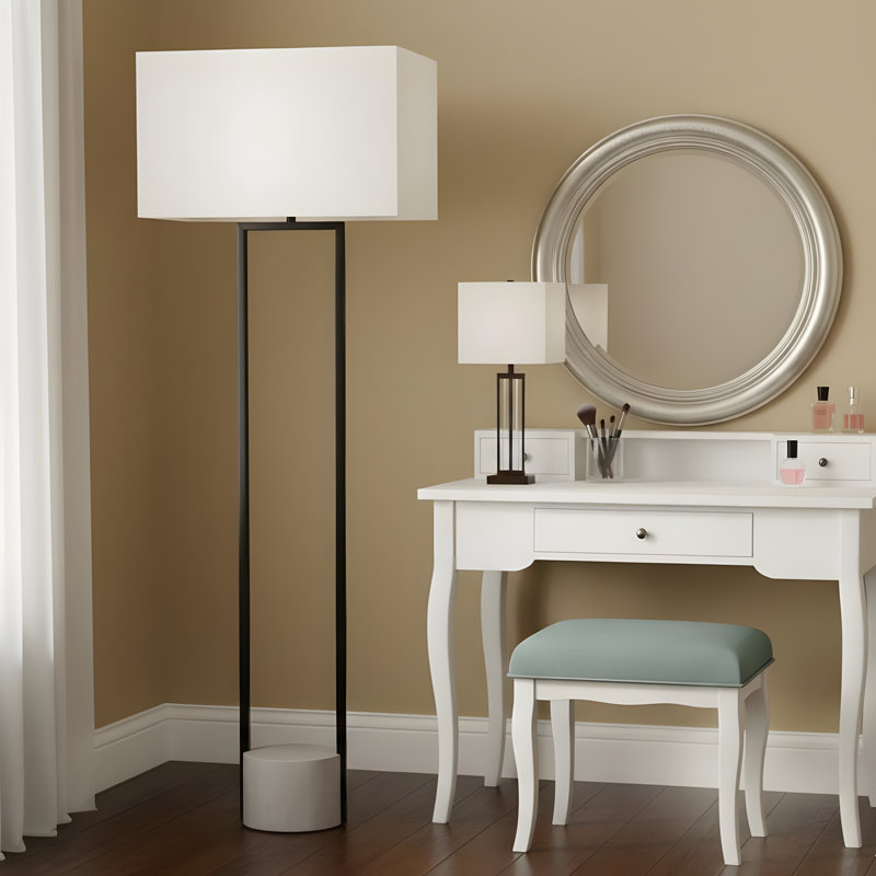 Lighting, 62-inch height, floor lamp, black metal, ivory/cream shade, modern style