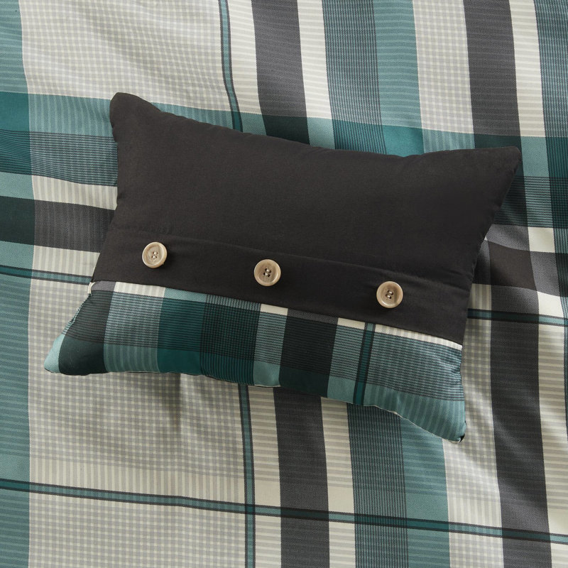Twin Xl Plaid Comforter Bed Sheet - 7 Piece Teal/Black Microfiber Bedding, Filling, Contrasting On Pillowcase, Machine Washable, Safe Skin And Pcs Classic Design, Coordinating Solid Sheet, Proof