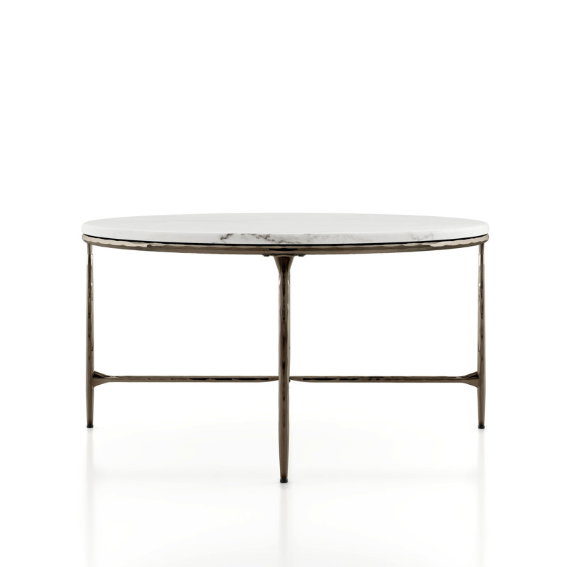 Aureum Modern 35"W Round Genuine Marble Coffee Table with Metal X-Brace