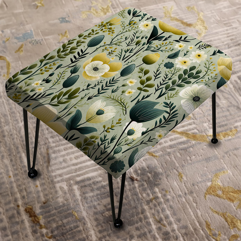 Tranquil Green And White Garden Blooms - Floral Rectangle Ottoman