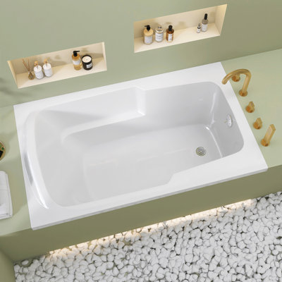 60 In. X 36 In. Rectangular Drop-In Soaking Bathtub Acrylic Bathroom Soaking Reversable Bath Tub With Handrail And Headrest In White