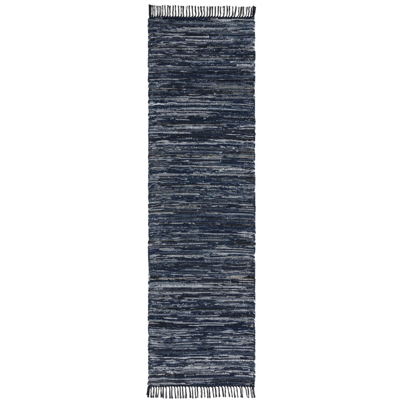 Ketter Hand Woven Denim/Cotton Rug in Navy/Black, Runner 2'3" x 8'