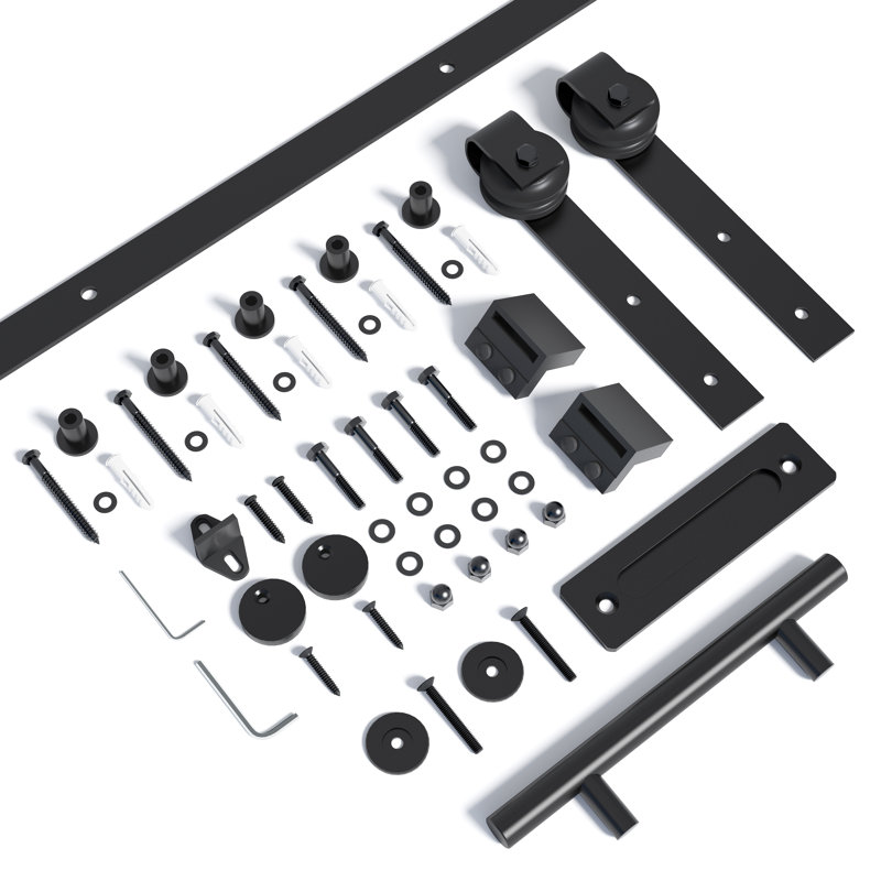 Ensemble de quincaillerie pour porte de grange coulissante standard 79,2 po avec poignée et guide de plancher