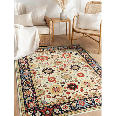 Tapis oriental ivoire en laine noué à la main Violet