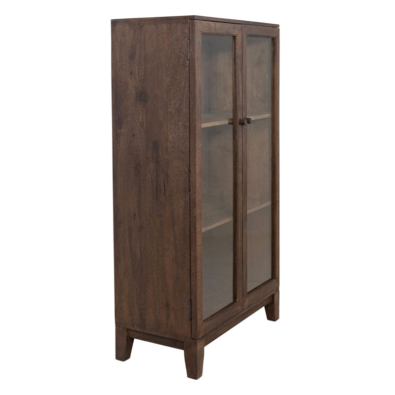 Armoire en bois de manguier et en verre avec 3 tablettes et 2 portes