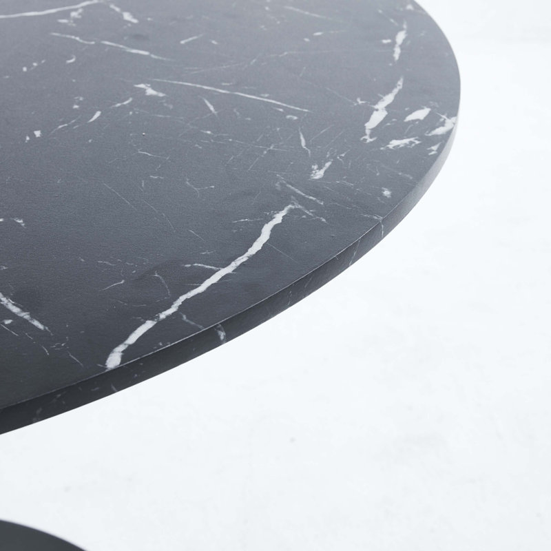 Table de salle à manger 31,5 "Mid-Century pour 2 à 4 personnes avec plateau rond en MDF, Noir