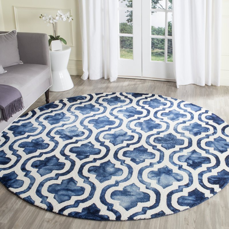 Tapis bleu marine en laine fait à la main Adelei, Rond 7 pi
