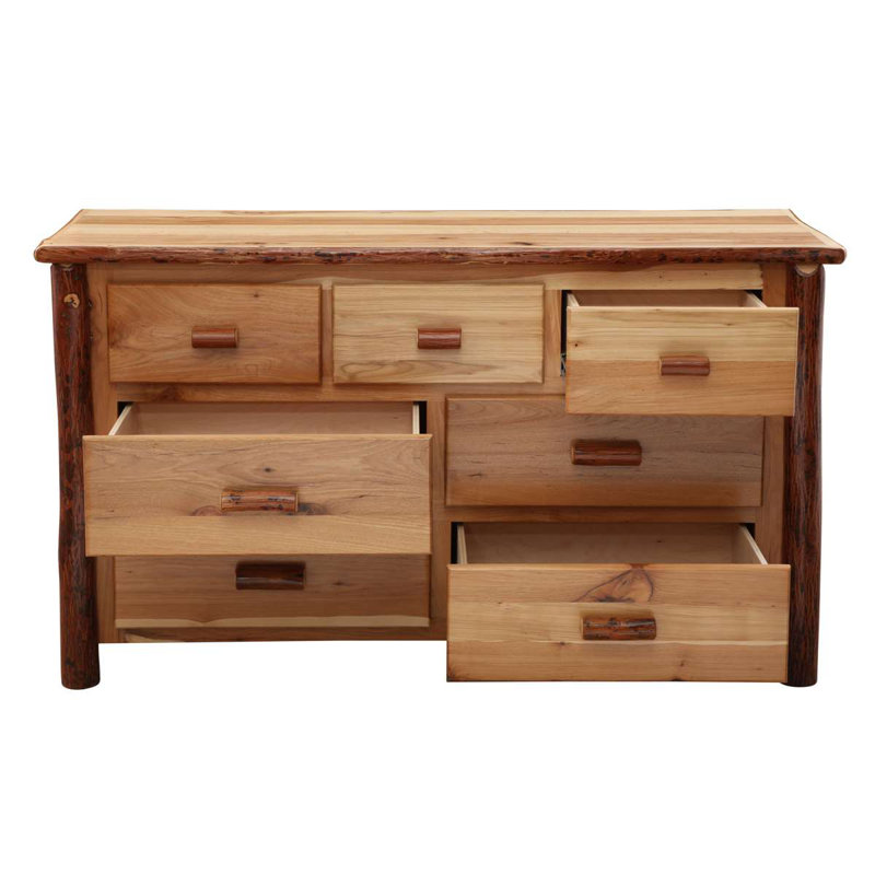 Commode à sept tiroirs Fireside Lodge Hickory - Naturel - Ligne Premium, Noyer traditionnel