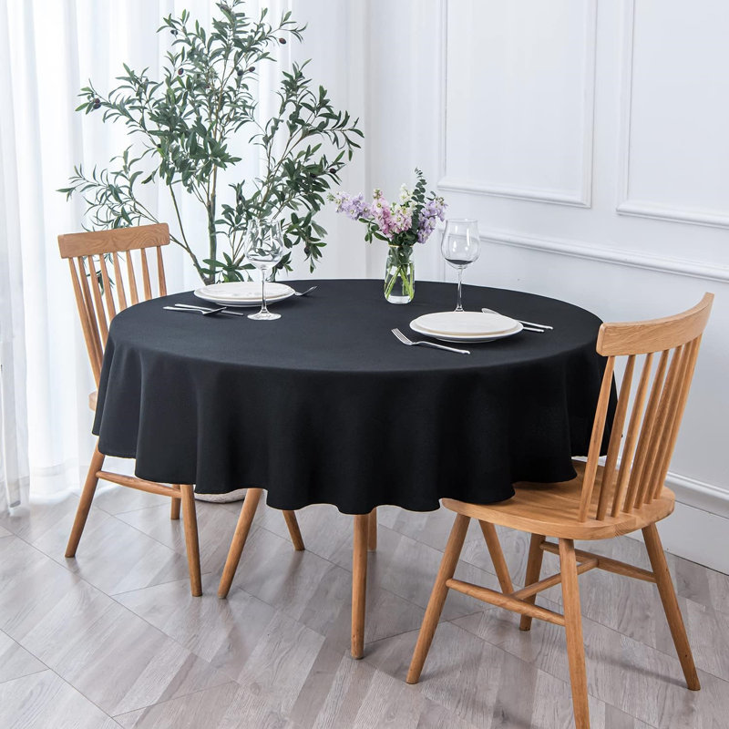 Grace Polyester Round Tablecloth, Black, 70" L x 70" W