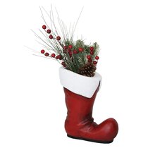 Quality Craft XL00955 Santa Boots with Trees Holiday Decoration, Red