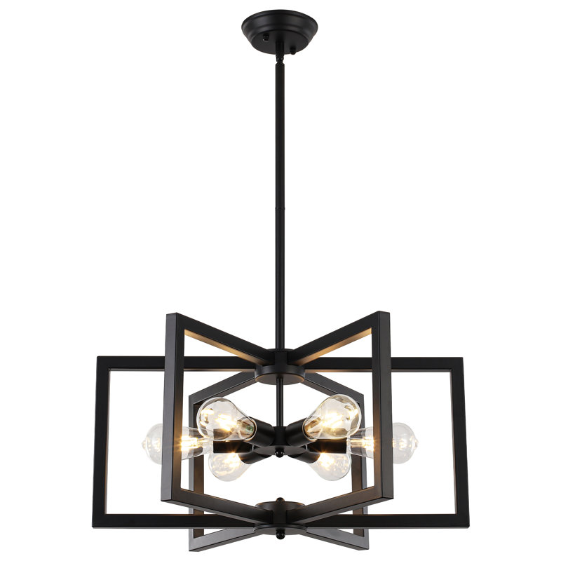 6 grands lustres géométriques industriels carrés / rectangulaires modernes de 22,83 po pour la chambre à coucher, le salon, le vestibule, le vestibule et le couloir