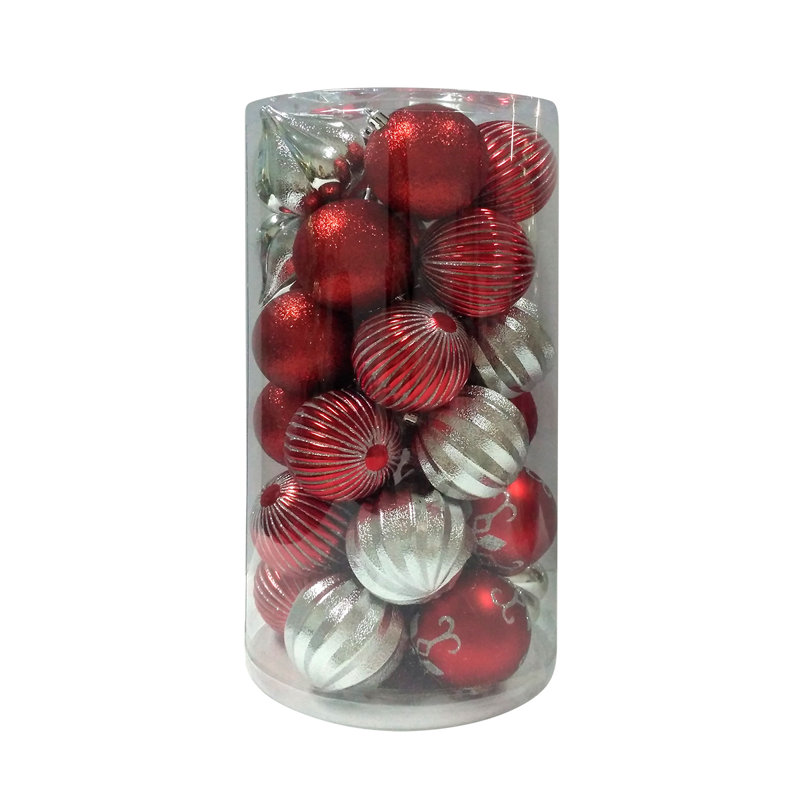 Ensemble d’ornement boule à bille de style dec 30 pièces, Rouge / argenté