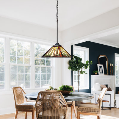 FIRMAN Halvard Tiffany-Style 1-Light Blackish Bronze Ceiling Pendant 12" Shade