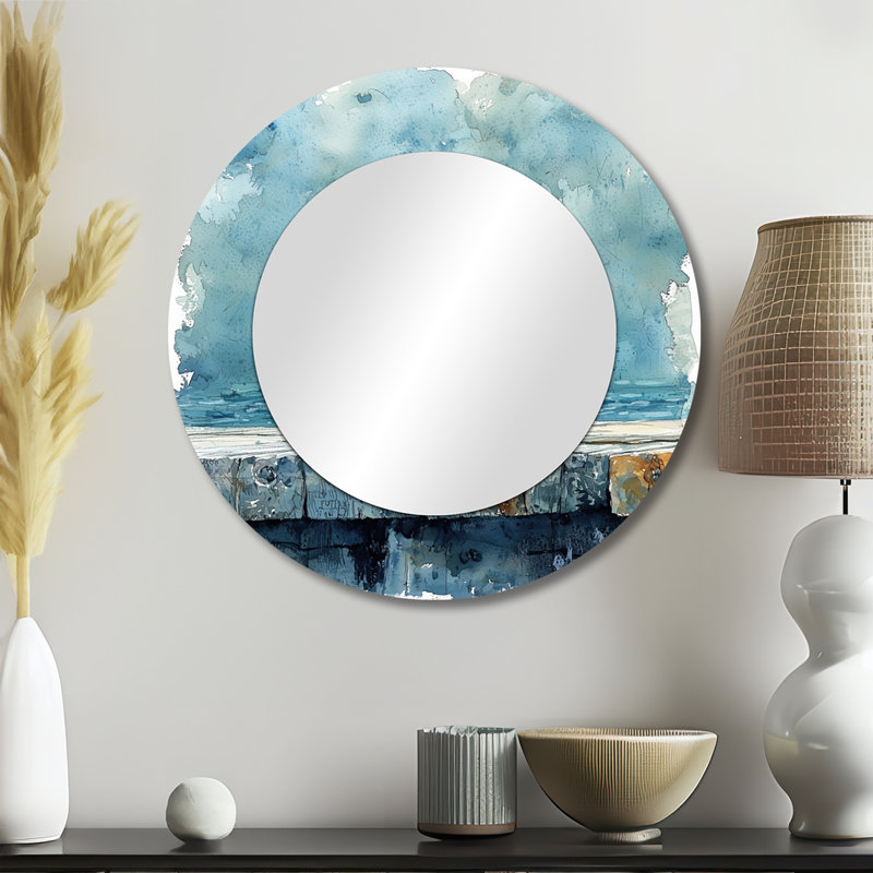 Mouette sur le quai I - miroir oiseau pour décoration murale - imprimé sur métal, 23 po x 23 po