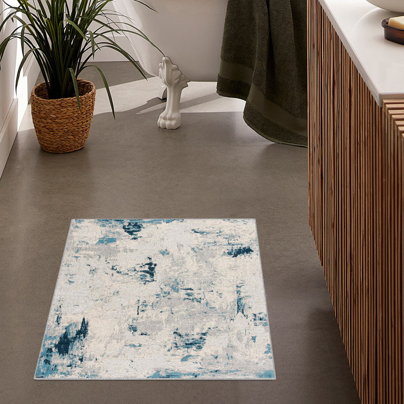 Rug Branch Amara 2' x 2' (2'3" x 2') Blue/Cream Abstract Indoor Doormat Rug, Contemporary, Medium Pile, Stain-Resistant Entry Carpet - Front Door, Mudroom, Hallway and Kitchen
