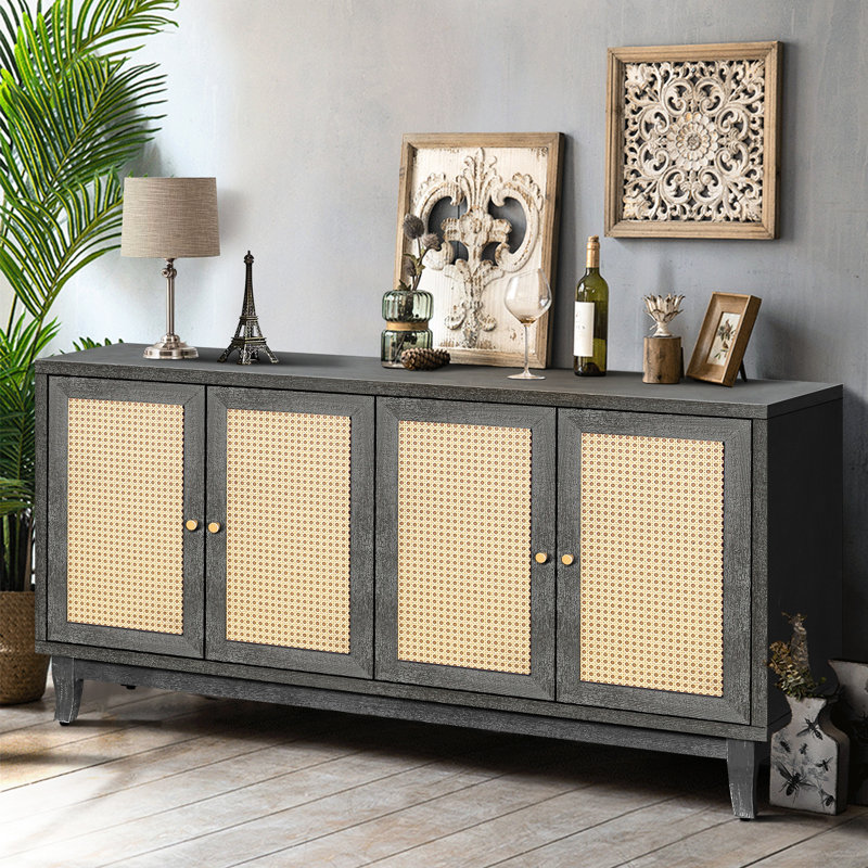 Panneaux de grain fabriqués à la main, buffet Buffet avec 4 portes, armoire de rangement moderne avec tablettes réglables pour le salon