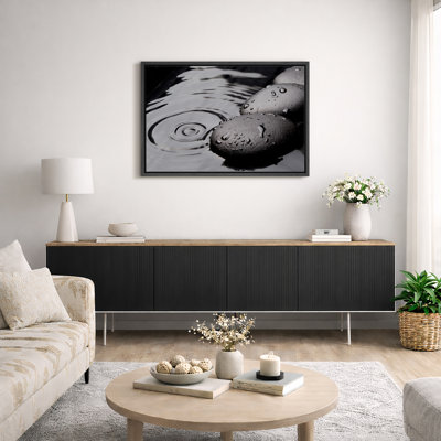 Zen Stones Serene Spa Rock Ripples In The Water Calm Photograph Canvas Print Bathroom Wall Decor