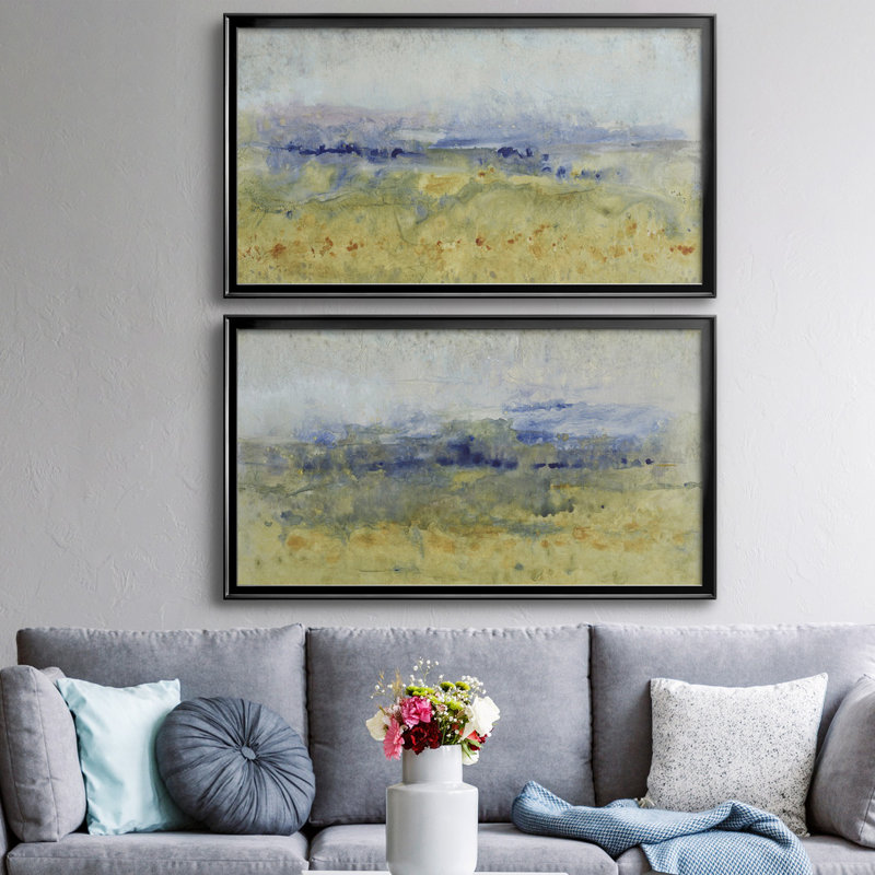 Open Terrain I - Ensemble de 2 peintures sur toiles encadrées, Cadre noir, H 29 po x l 26,5 po x P 1 po
