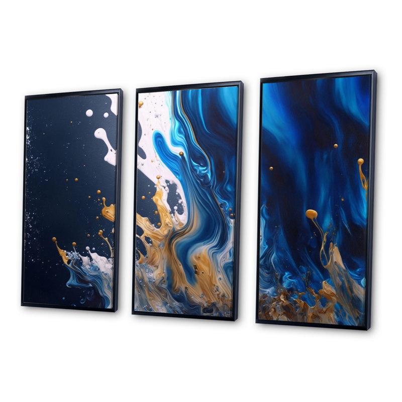 Ice Paint Splash I - 3 pièces, reproduction sur toile, Noir, noir, noir, noir, H 28 po x l 36 po x P 1 po