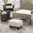 Small Linen Upholstered Foot Stool, Cube In Beige For Living Room Rest, Stool