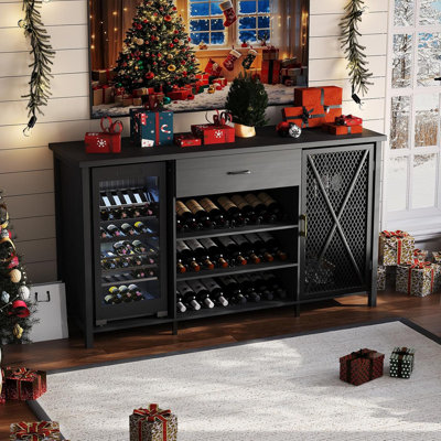 71 Inch Long Coffee Bar Cabinet with Fridge Space, Modern Wood Large Wine Liquor Cabinet with Rack