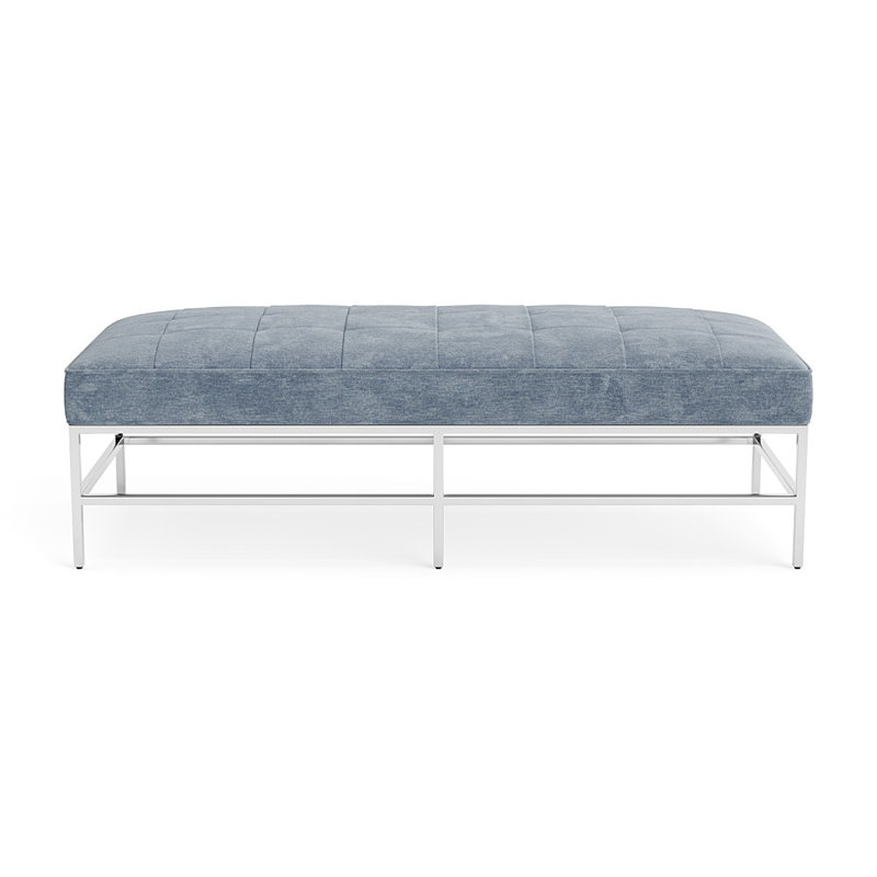 Banc ottoman Major Bench, Chenille rétro - bleu fumé, Acier inoxydable poli