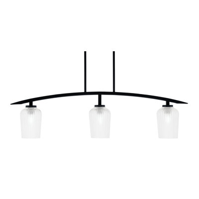 Kurve 3 Light Island Light Shown In Matte Black Finish With 5" Clear Textured Glass