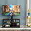 Meuble télé pivotant en verre noir pour téléviseur de 32 à 65 pouces avec construction et rangement pratiques