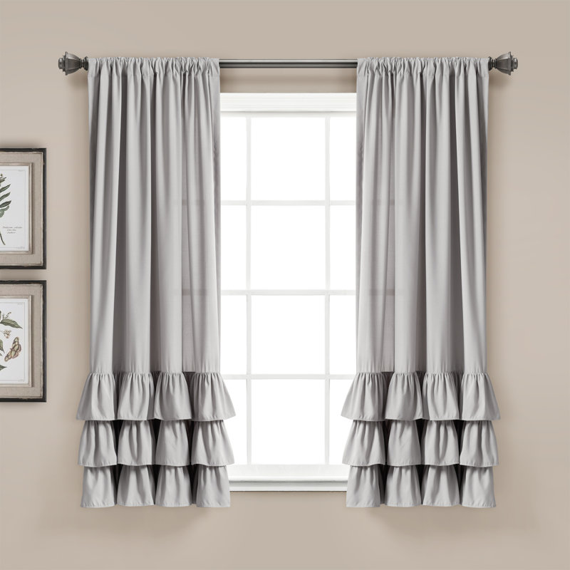Allison Ruffle Semi Sheer Curtain Pair, Light Gray, 40"W x 63"L