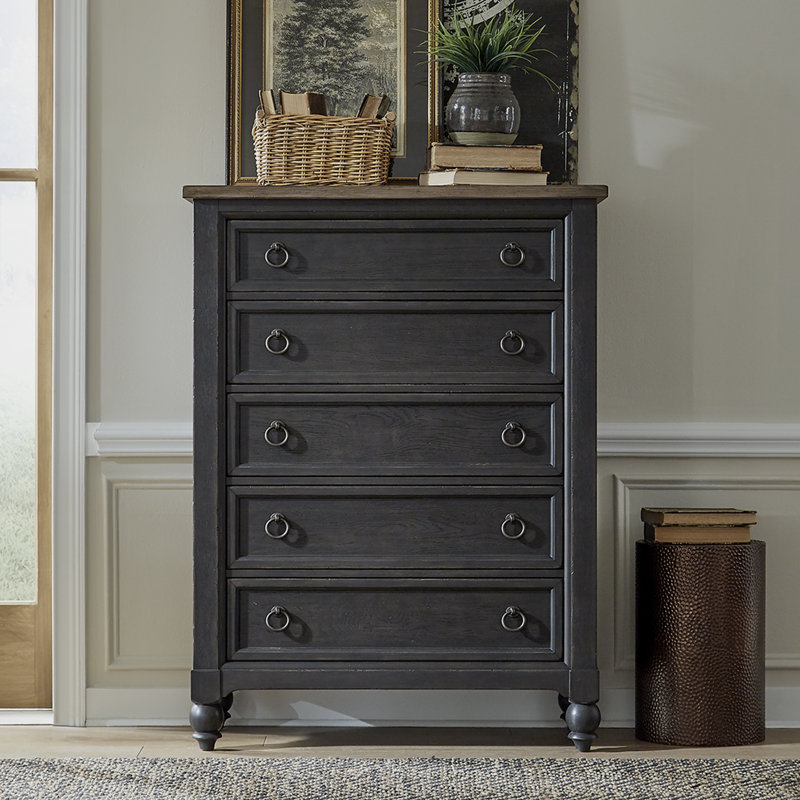 Commode 5 tiroirs Aisja, Noir