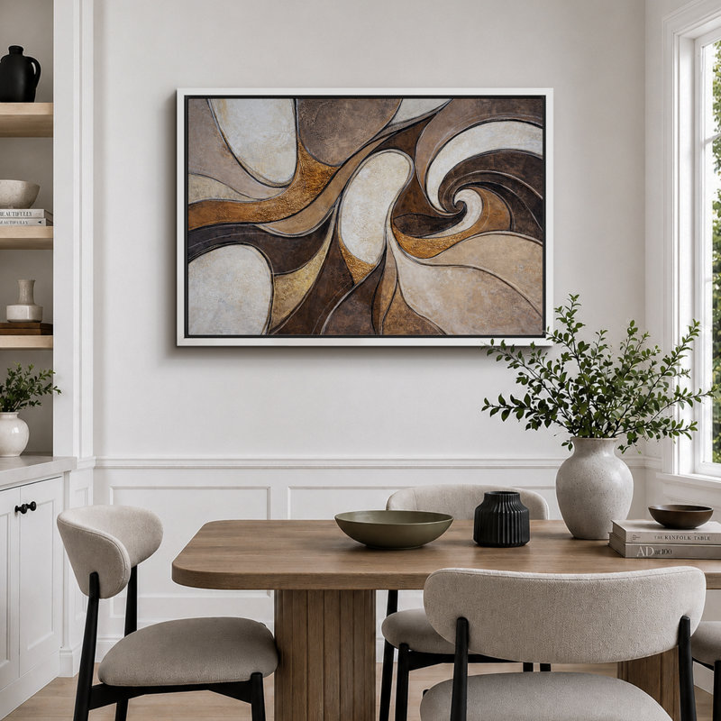 Œuvre abstraite de courbe fluide or brun, images de salon de luxe, impression sur toile encadrée, impression numérique
