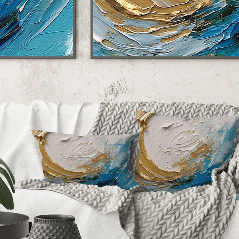 Coussin décoratif à spirales or et turquoise