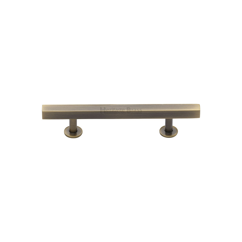 Heritage Brass Heritage Cabinet Pull Square Design with Footings, 9.6cm, Antique Brass