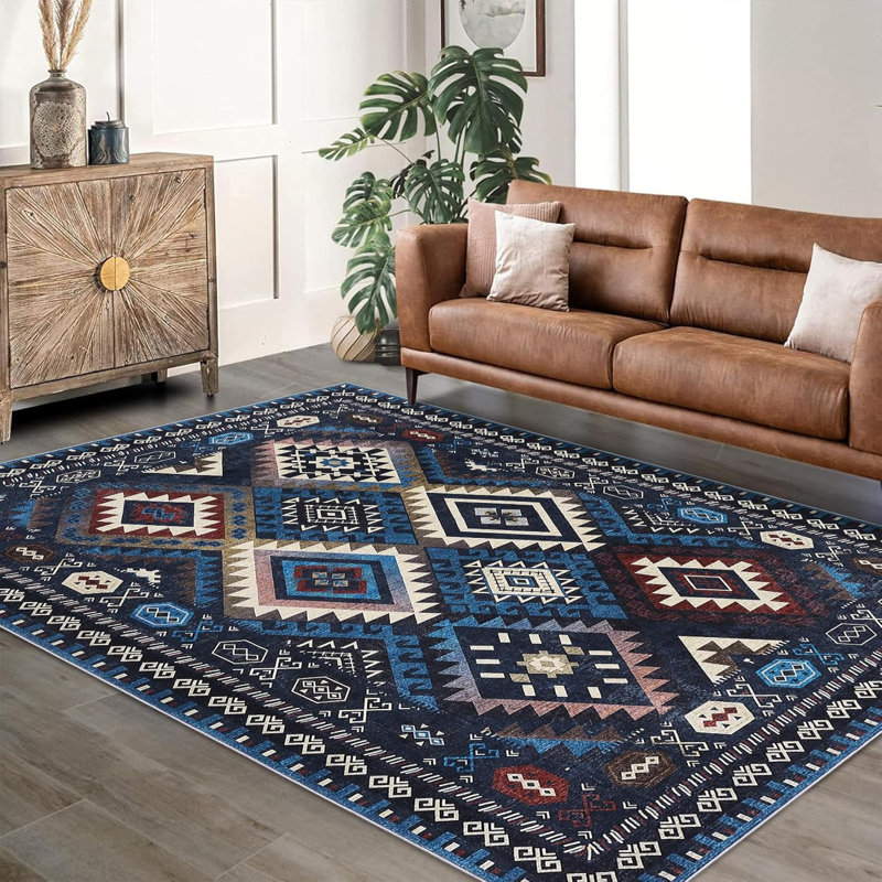 Washable Modern Area Rug Geometry Style Bohemian Rustic Geometric Easy-Cleaning Bedroom Kitchen Living Room Non Shedding Dining Nursery Farmhouse Rugs