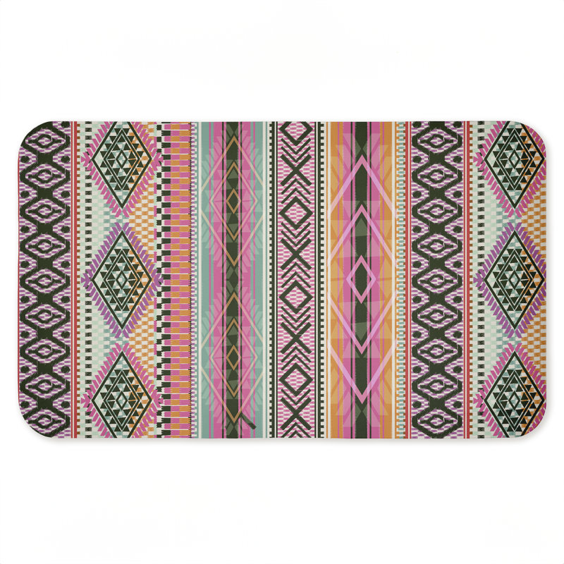 Tapis de sol Boho, À rayures, Rose / Vert