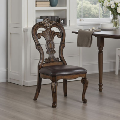 Ensemble de 2 chaises d'appoint Leova, corbeaux sculptés, couronne à pointe dorée, bois brun
