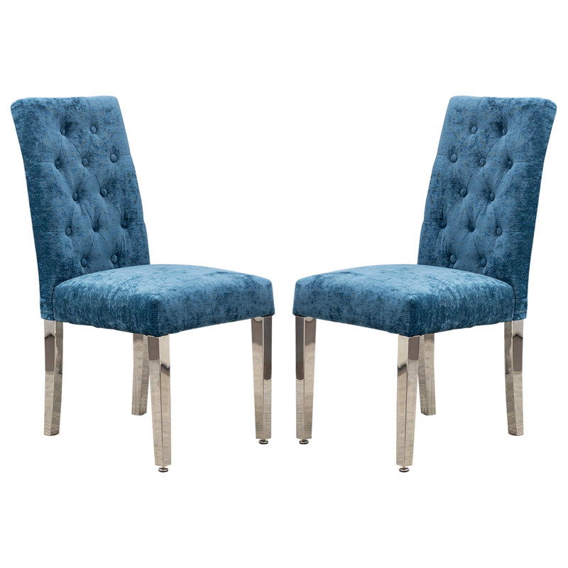Karez 19.3'' H Tufted Velvet Upholstered Side Chair, Light Blue