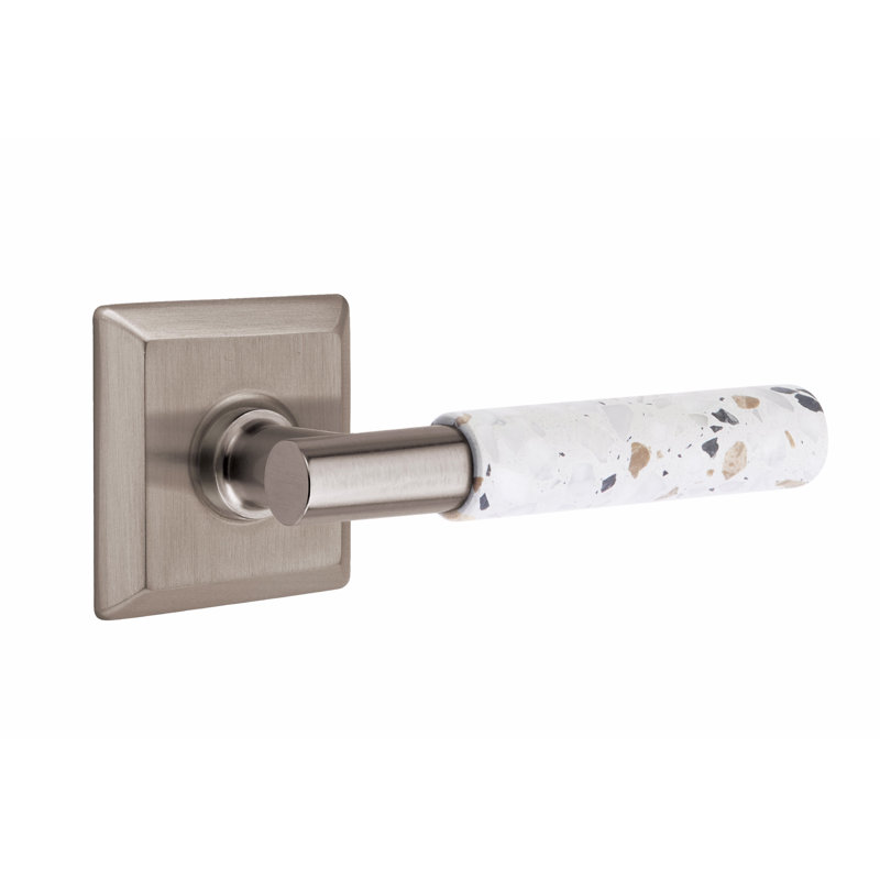 Emtek Select Privacy Leverset, Quincy Rosette, T-Bar Stem, Light Terrazzo Handle, LH, Left, Pewter/Light Terrazzo