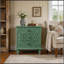 Table de chevet en bois sculpté avec 3 tiroirs, commode décorative en relief à volutes rétro, table de bout d'armoire de rangement pour le salon de la chambre à coucher, vert-1978156772