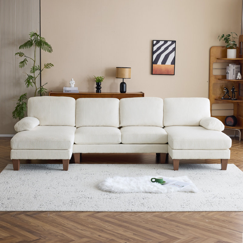 George Oliver 111‘W U-Shaped Sectional, Beige Corduroy
