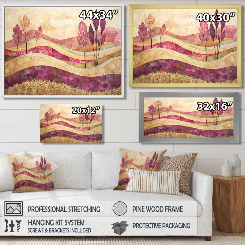 «Country Side Rose Meadow With Wheat Field IV», reproduction sur toile, H 30 po x l 40 po, Impression encadrée flottante