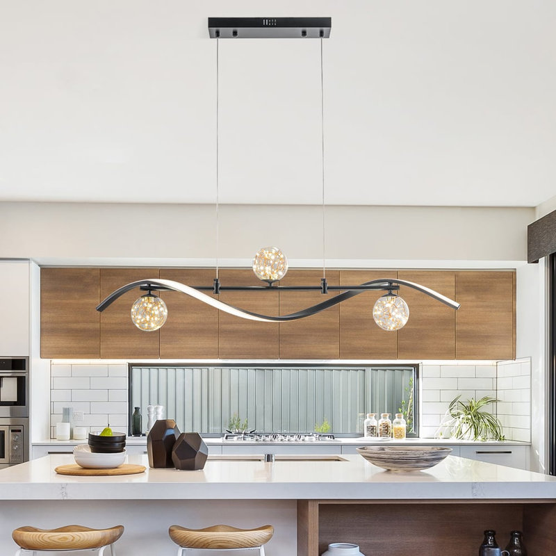Luminaire à DEL linéaire pour îlot de cuisine à intensité variable avec abat-jour en verre