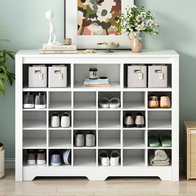 Armoire à chaussures blanche moderne avec 24 pieds, base incurvée pour le couloir, la chambre à coucher, le salon et le panneau de particules
