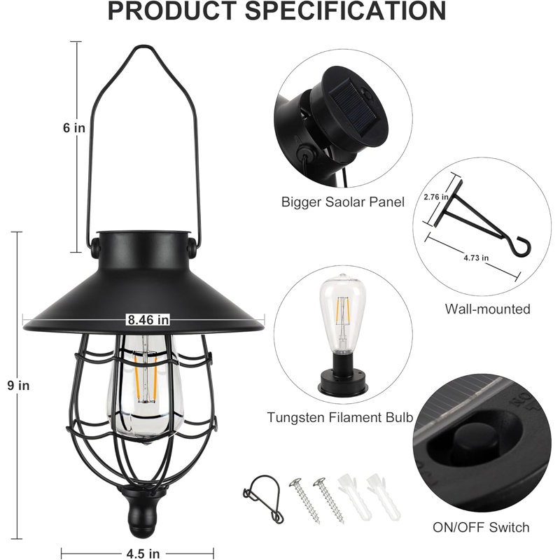 Luminaire suspendu d'extérieur 15 po, Noir