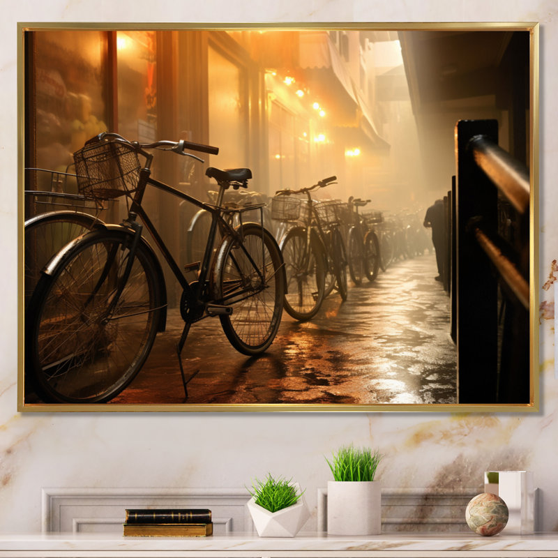 «Bicycle Atmospher Rides An II», reproduction sur toile, H 34 po x l 44 po x P 1,5 po, Encadrement doré