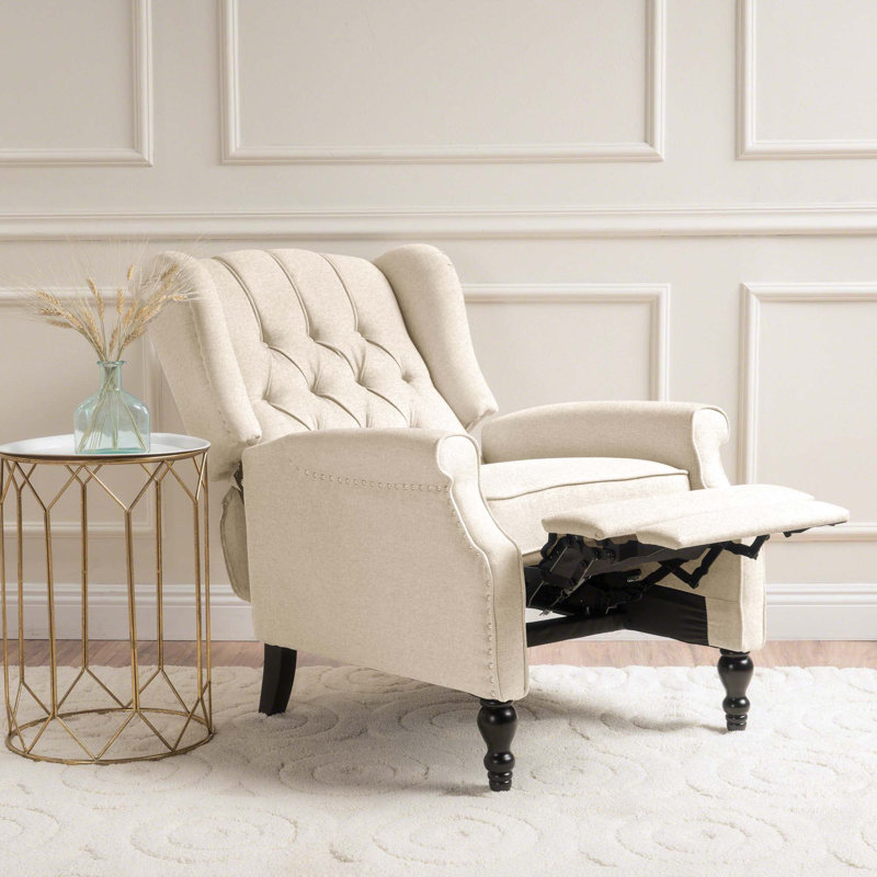 Fauteuil inclinable capitonné en tissu, Polyester beige
