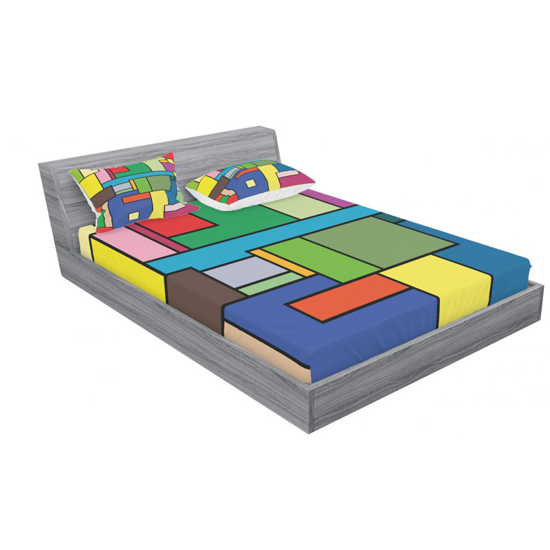 Microfiber Geometric Sheet Set, Full Sheet Set with Fitted Sheet