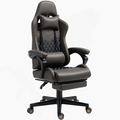 PU Leather Office Gamer Chair High Back Swivel Recliner With Footrest,Lumbar Support,Adjustable Height